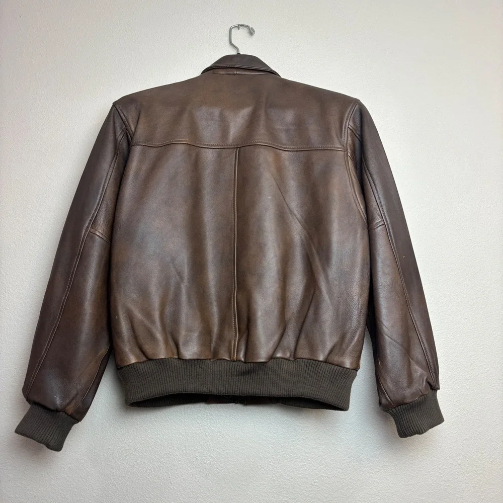 U2 Wear Me Out Leather Bomber Jacket‎ Mens Medium Brown Vintage Flight A-2 Style